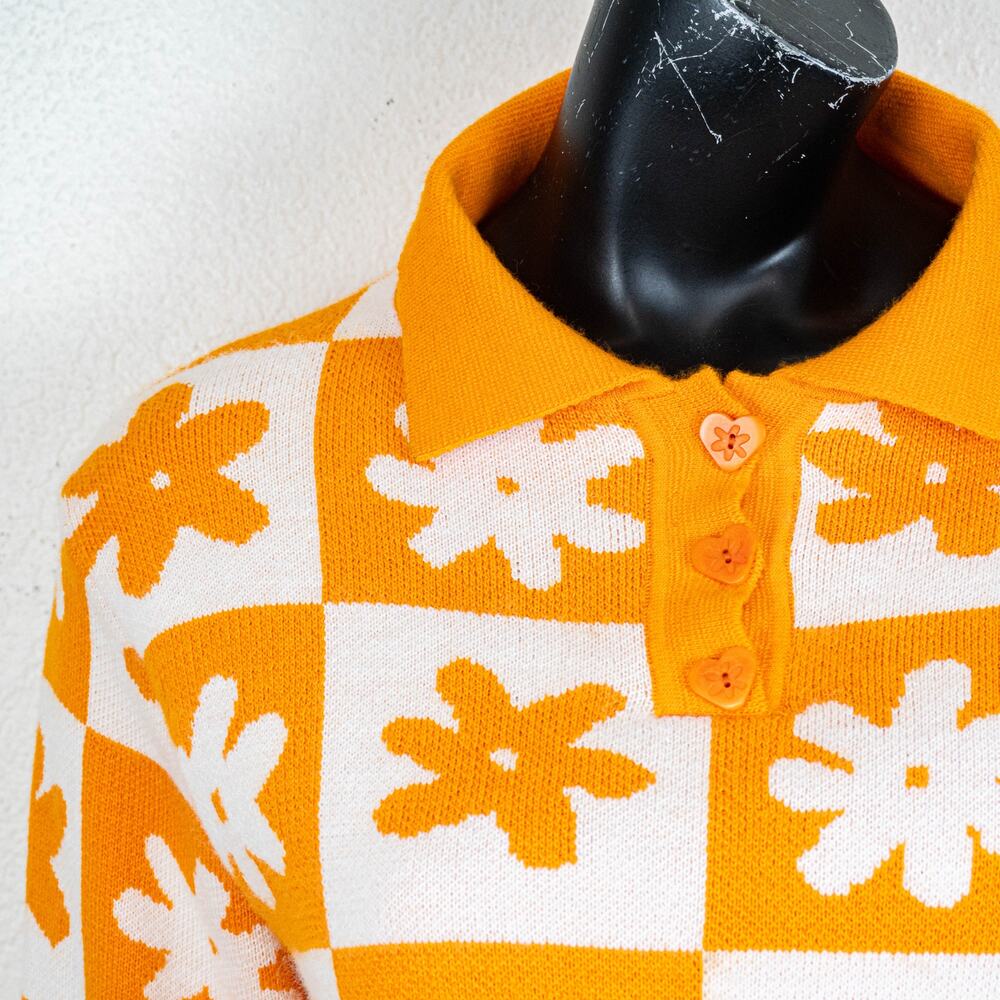 Lisa Says Gah x KJP Paisley Polo Sweater knit orange white sz M/L - Picture 12 of 12